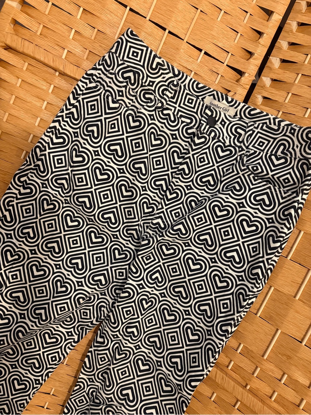 Another Girl Black & White Patterned Heart Pants / Jeans
